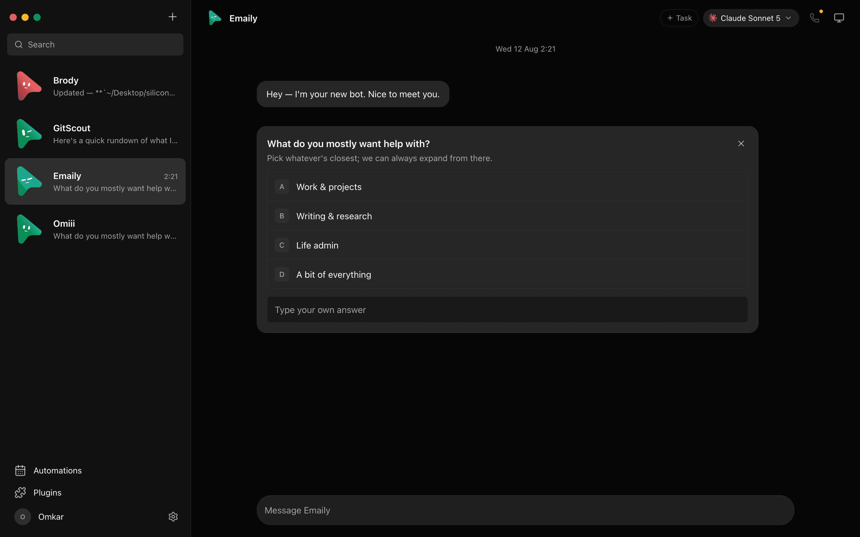 An approval card in an OpenMausBot chat, asking before the bot runs a command
